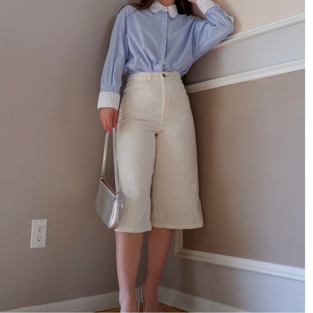 Cream Wide Leg Cropped Pant - 0/2